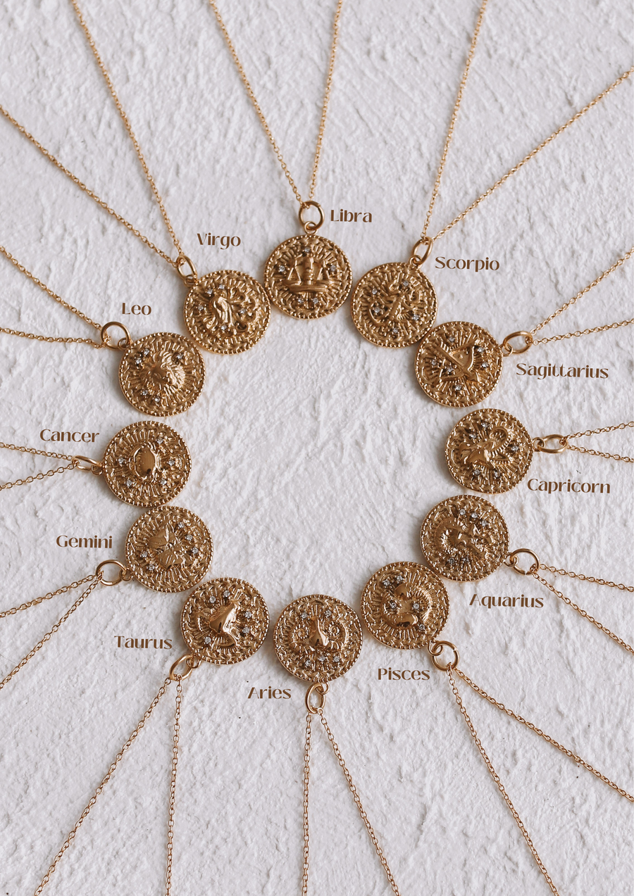 Thea - 18ct Gold or Silver Plated Zodiac Horoscope & Monogram Necklace