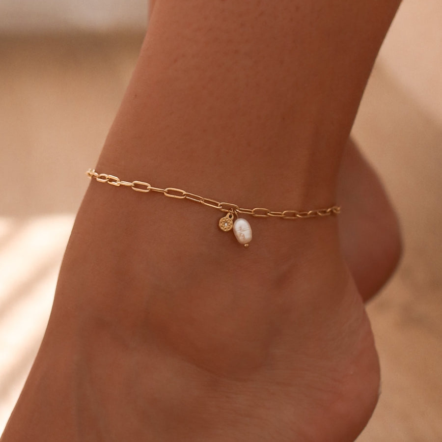 Maya - 18ct Gold or Silver Stainless Steel Pearl Anklet