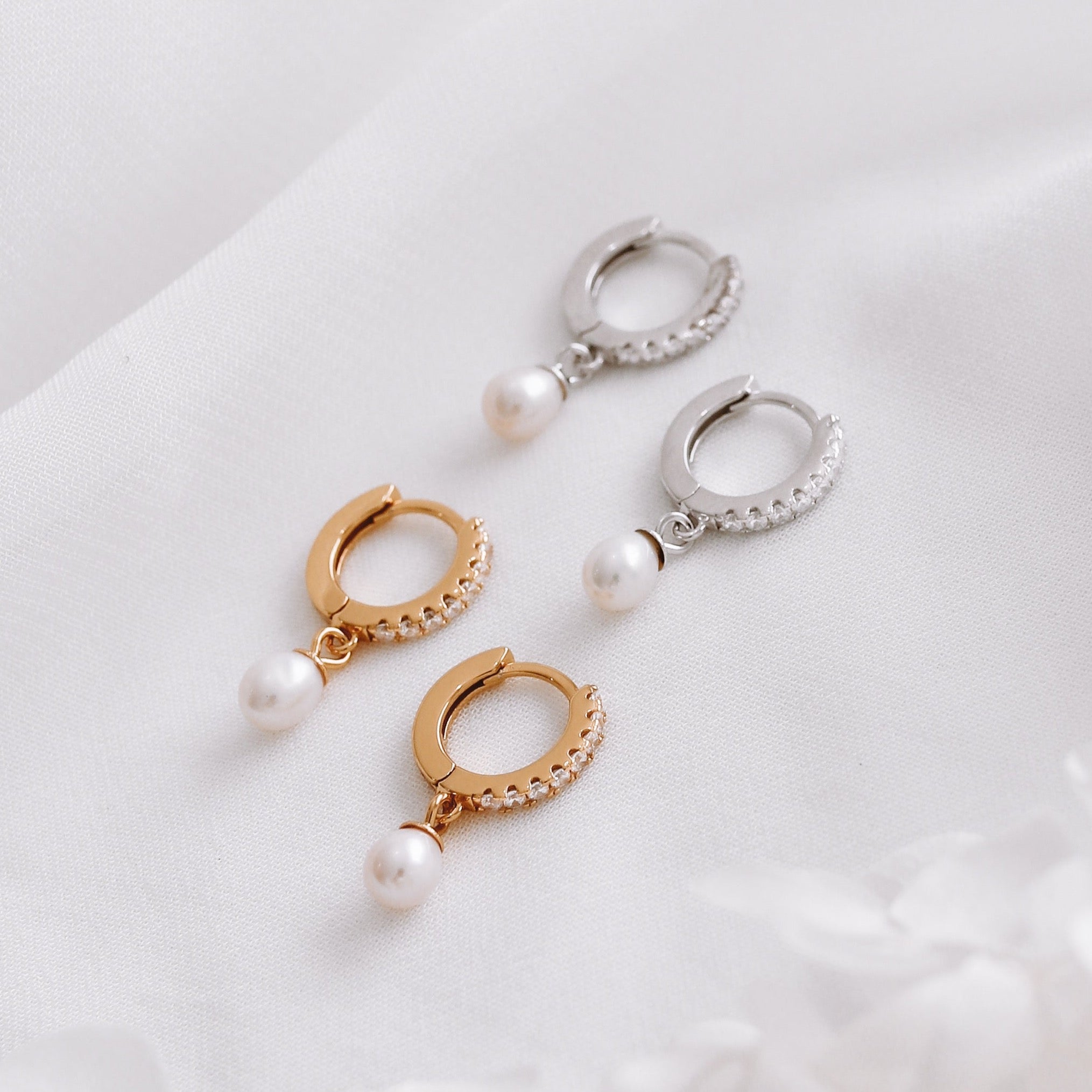 Maddee Sterling Silver Pearl Hoop Earrings