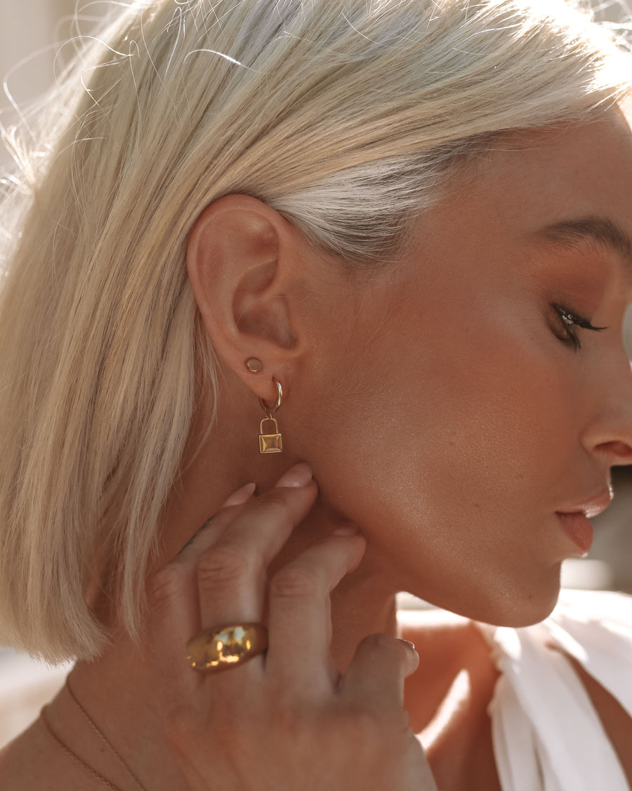 Aleeka - Huggie Padlock Earrings in Silver, Gold & Rose Gold