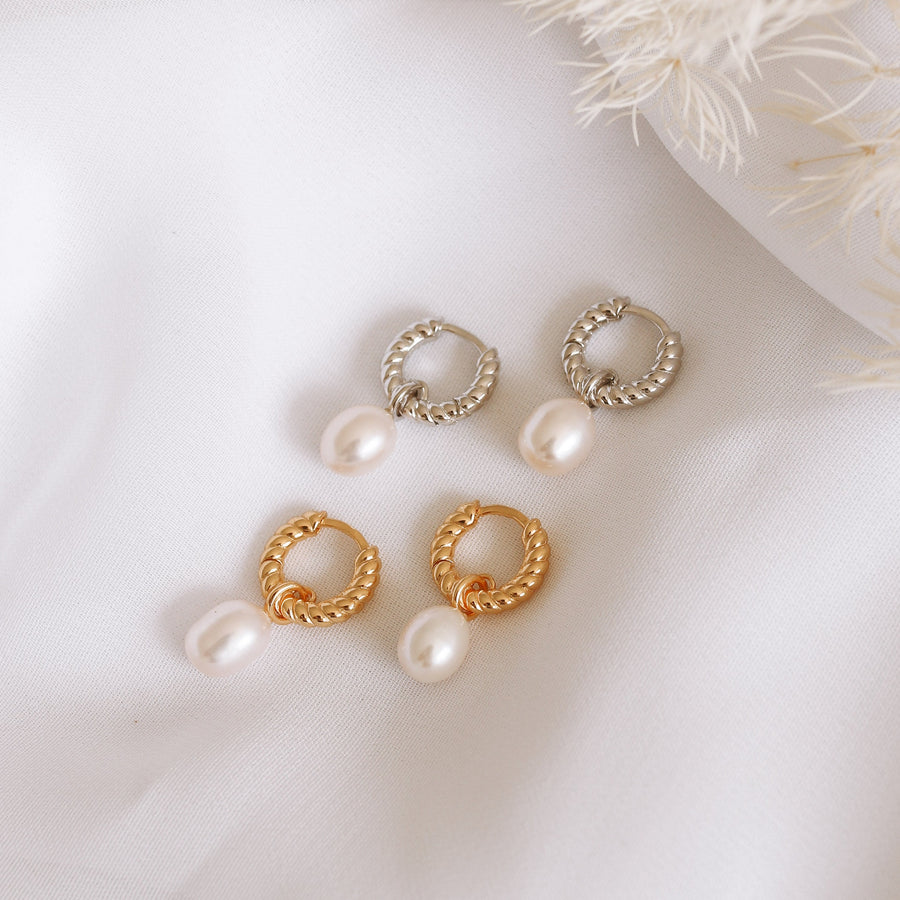 Cameron - Sterling Silver Pearl Hoop Earrings