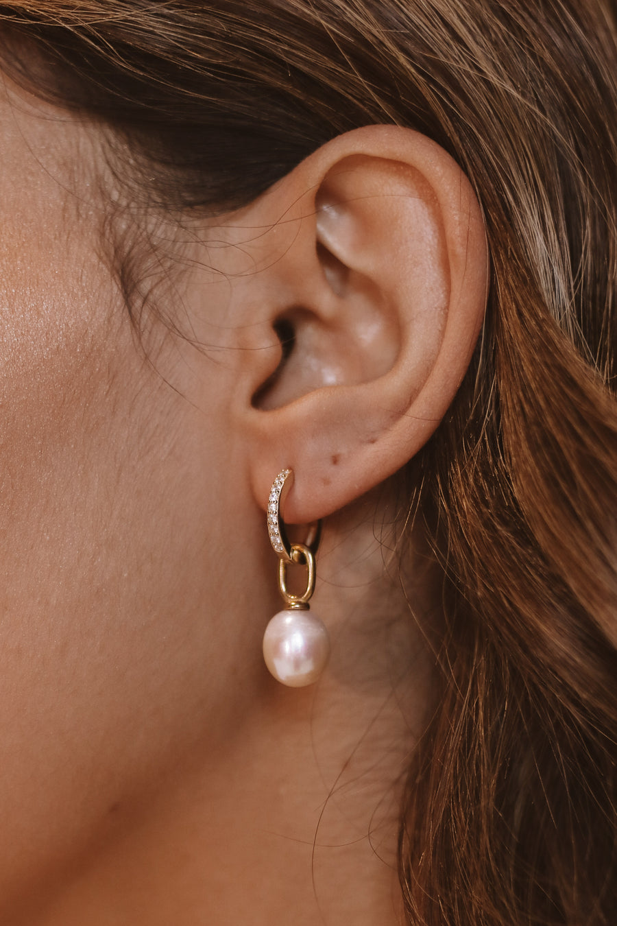 Bailee - 18ct Gold Plated Sterling Silver Pearl Hoops