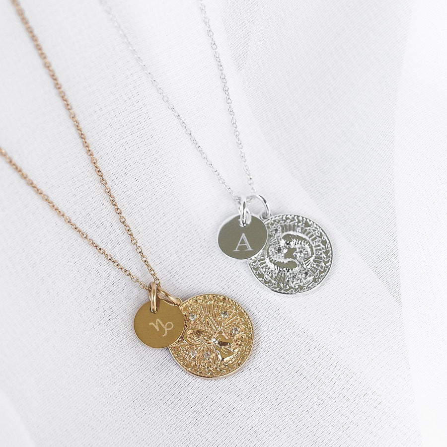 Thea - 18ct Gold or Silver Plated Zodiac Horoscope & Monogram Necklace