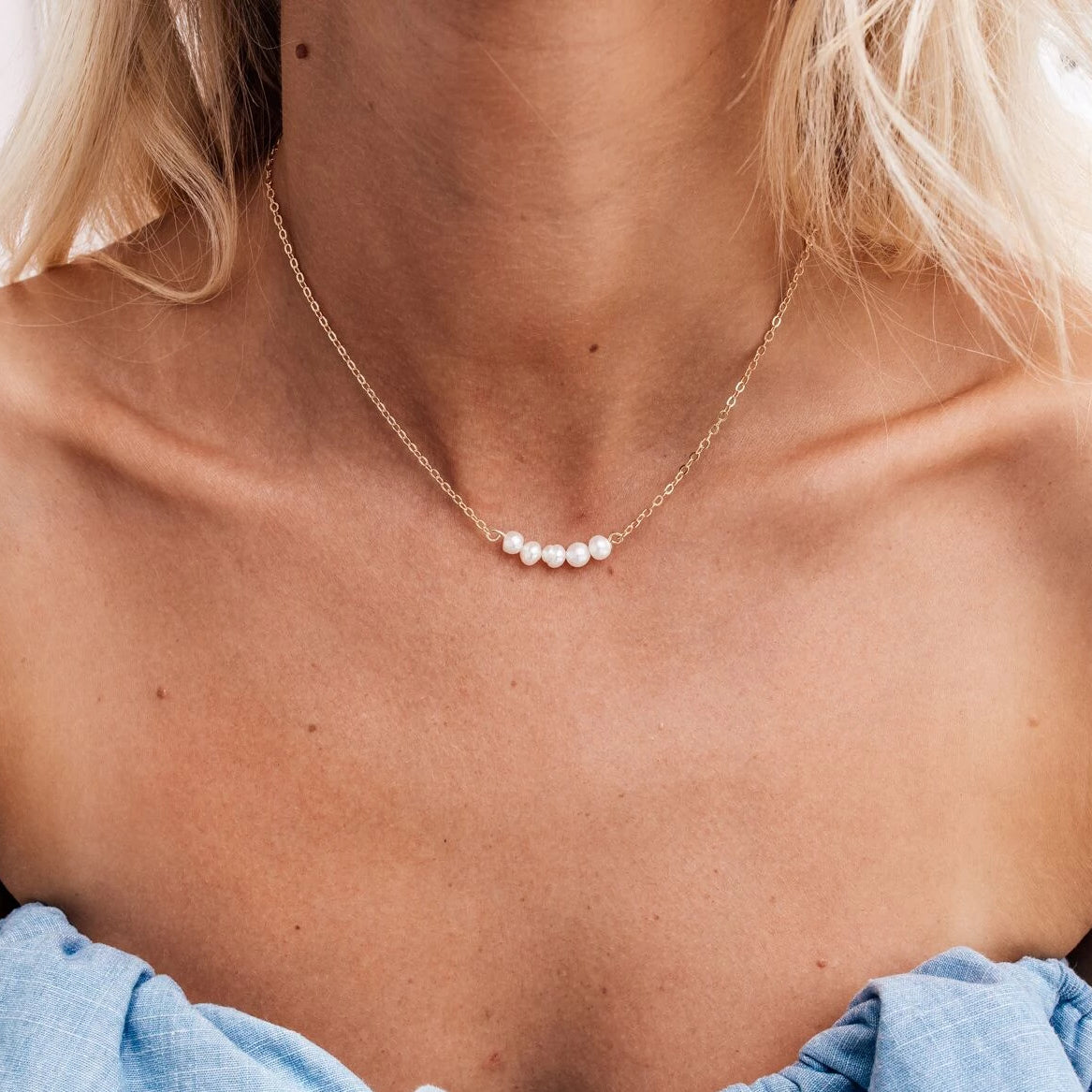 Violet Fine Pearl Necklace in Silver or Gold